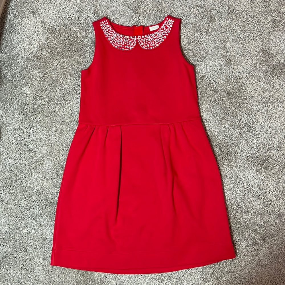 Red CREWCUTS sleeveless dress with jewel collar sz 8